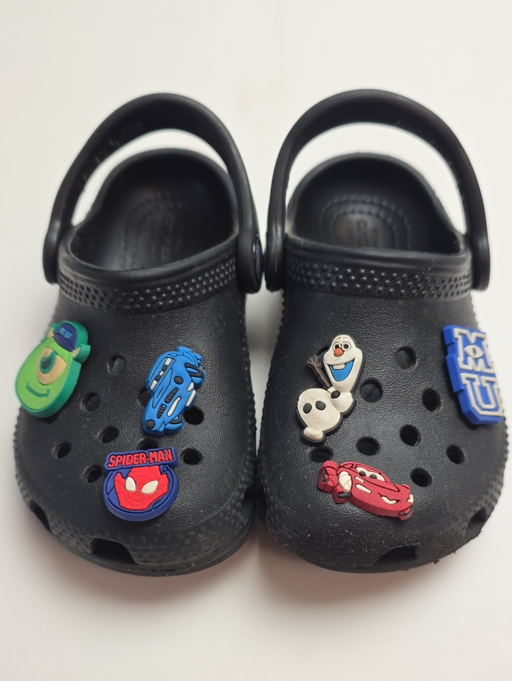 Kids Black Clog Shoes with Fun Pixar Charms Size C7